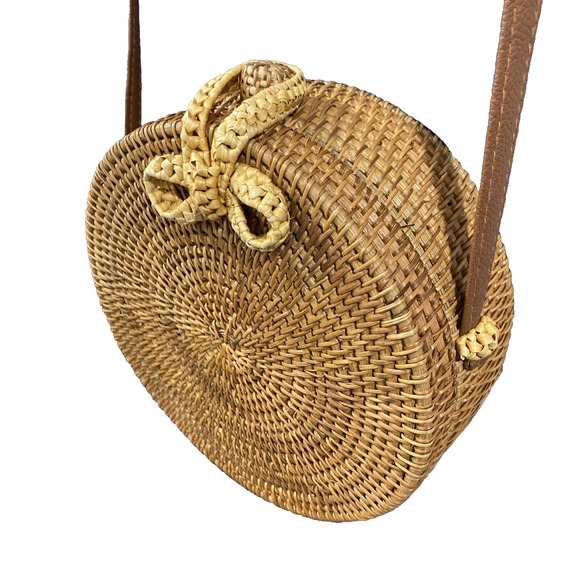 Natural Straw Brown Wicker Shoulder Crossbody Bag Purse Cottagecore Boho Preppy - Picture 10 of 10
